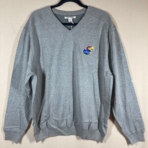 NWT Cutter & Buck KU Jayhawks Broadview V-Neck Sweater XL Grey Preppy Classic